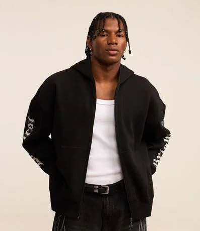 Saco Boxy con Estampa Lettering y Cremallera Colgante de Cruz