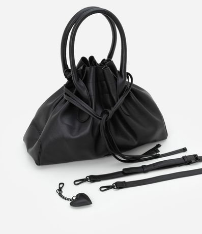 Cartera Satchel Mediana en PU con Puxador de Ajuste y Colgante Corazón 7