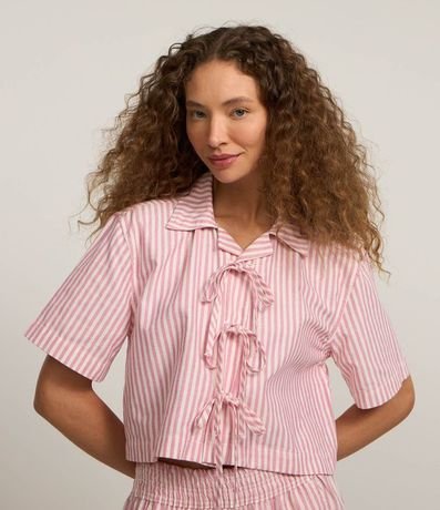 Camisa en Sarga con Lazo de Moñas