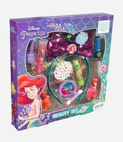 Kit Ariel 04 Esmaltes + Sombras + Gloss + Lip Balm + Tiara