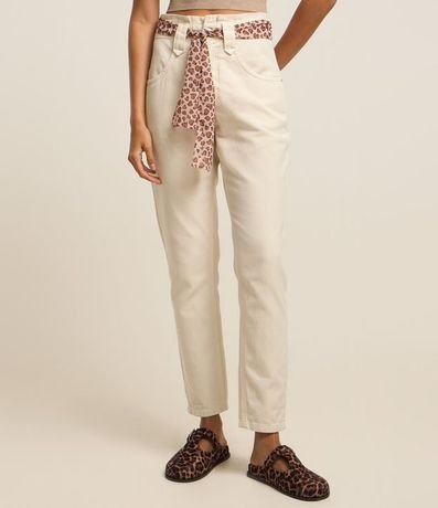 Pantalón Mom en Jeans con Pañuelo Estampado Animal Print 3
