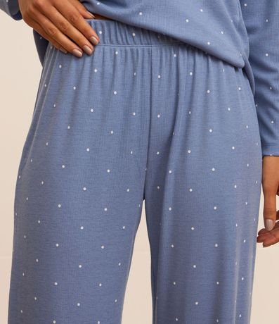 Pijama Largo en Rib con Estampa de Lunares 3