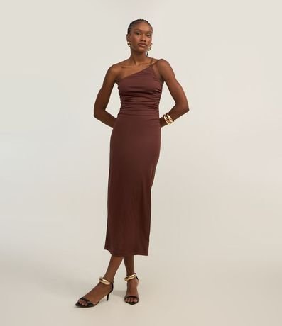 Vestido Midi Metalizado con Hombro Único y Breteles Dobles