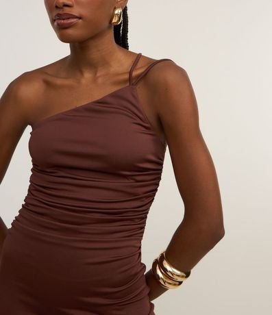 Vestido Midi Metalizado con Hombro Único y Breteles Dobles 2