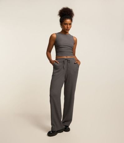 Pantalón Recto con Textura y Cintura Elástica