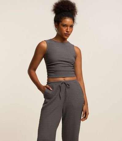 Pantalón Recto con Textura y Cintura Elástica 2