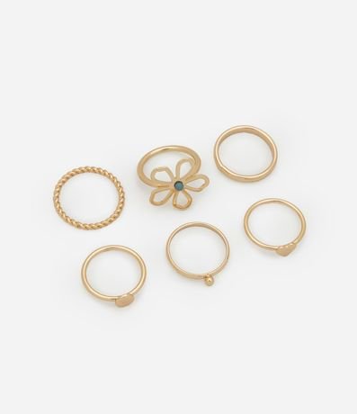 Kit 06 Anillos Finos en Metal con Flor