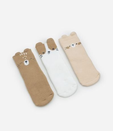 Kit 03 Medias Infantiles de Animalitos y Orejitas - Talle RN a 12 meses