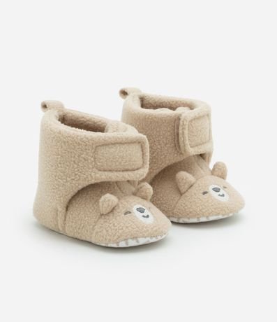 Bota Infantil en Fleece con Estampa Cara de Oso - Talle 0 a 12 meses
