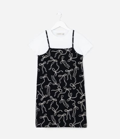Vestido Infantil con Superposición y Estampa Lazos - Talle 5 a 14 años