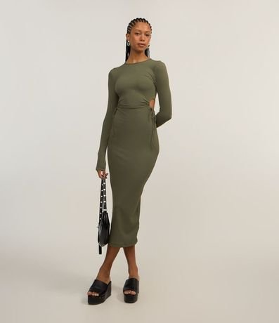 Vestido New Midi en Rib con Aberturas Laterales Con Lazo