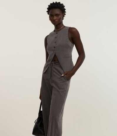 Pantalón Recto Sastrería con Lazo en la Cintura y Estampa Raya de Tiza 2