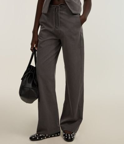 Pantalón Recto Sastrería con Lazo en la Cintura y Estampa Raya de Tiza 3