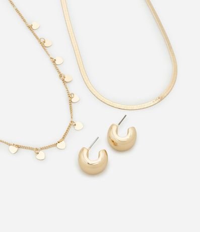 Conjunto de Collar Capas y Caravana en Metal con Colgantes de Corazón