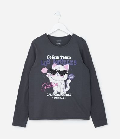 Remera Infantil con Estampa Gatito de Lentes - Talle 5 a 14 años