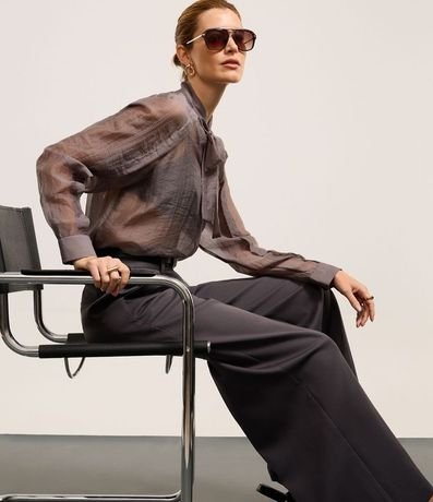 Camisa Texturizada en Voile con Cuello Lazo 3