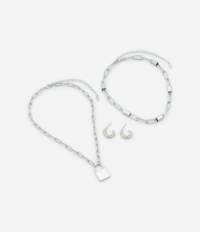 Conjunto de Collar y Caravana en Metal con Colgante Candado y Medio Aro 2