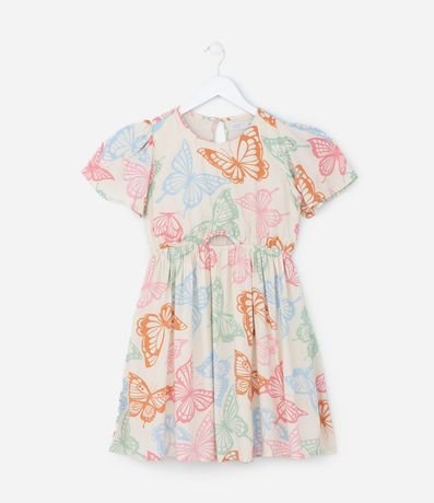 Vestido Infantil con Recorte y Estampa Mariposa - Talle 5 a 14 años