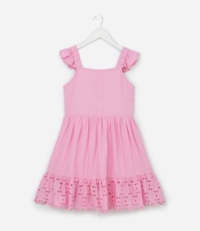 Vestido Infantil con Broderie y Fruncido - Talle 5 a 14 años
