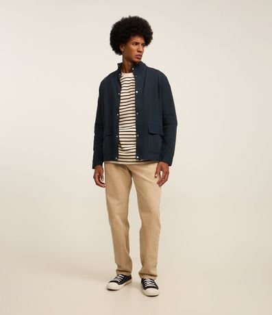 Campera Bomber en Sarga con Abotonado y Bolsillos Cargos 2