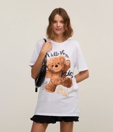 Remera en Algodón con Estampa de Oso Hello