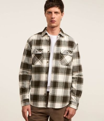 Camisa Comfort en Franela con Estampado de Cuadros y Bolsillos Delanteros