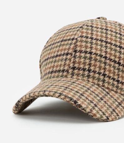 Gorra Aba Curva en Sarga Estampado de Cuadros Pied de Poule 4