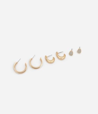 Kit 03 Caravanas Siendo Argollas y Botón con Revestimento Brillante