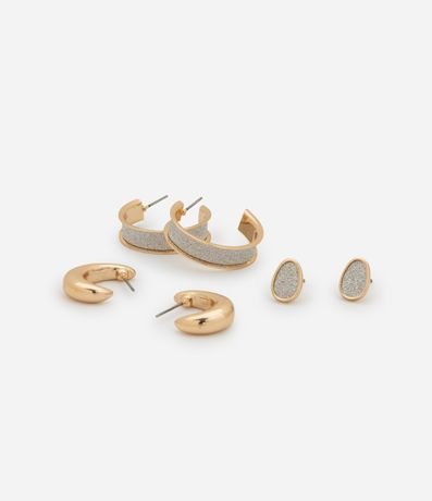 Kit 03 Caravanas Siendo Argollas y Botón con Revestimento Brillante 2