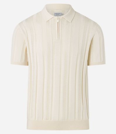 Camisa Cuello Polo con Cremallera en Algodón Texturizada