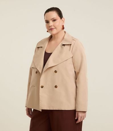 Campera Trench Coat Crpped en Gabardine con Botones Curve & Plus Size 2