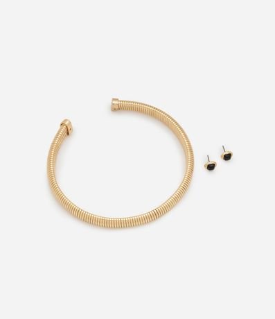 Conjunto de Collar y Caravanas en Metal con Texturas y Resina 2