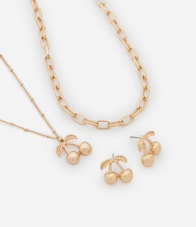 Conjunto de Collar Capas y Caravanas con Colgante de Cerezas