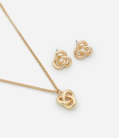 Conjunto de Collar Corto con Colgante y Caravana Botón en Nudo