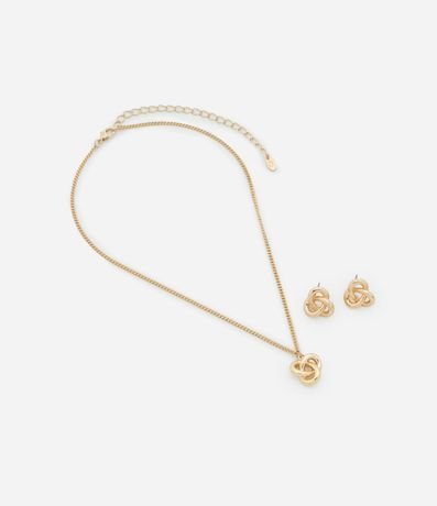 Conjunto de Collar Corto con Colgante y Caravana Botón en Nudo 2