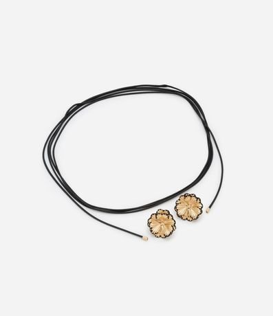 Conjunto de Collar y Caravanas en Metal con Flor Doble Camada Texturizada 2