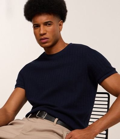 Remera Slim en Algodón con Textura Acanalada