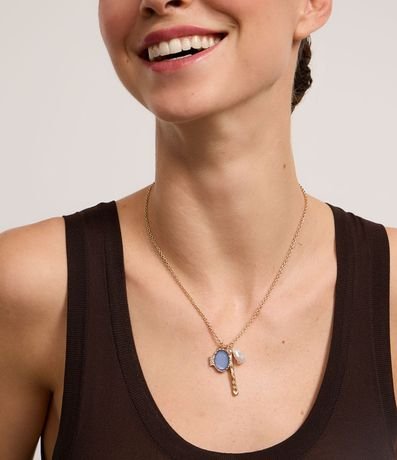 Collar Mediano con Colgante de Perla Artificial Palito y Resina con Strass 3