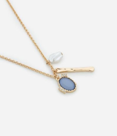 Collar Mediano con Colgante de Perla Artificial Palito y Resina con Strass