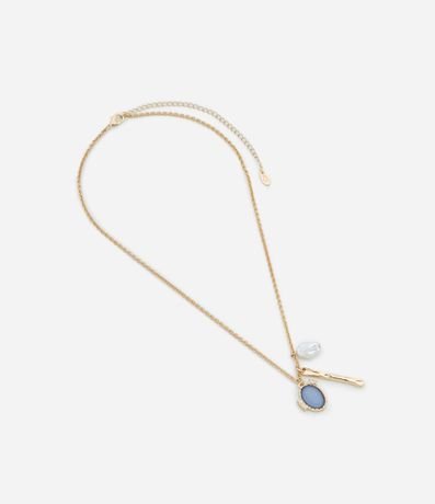 Collar Mediano con Colgante de Perla Artificial Palito y Resina con Strass 2