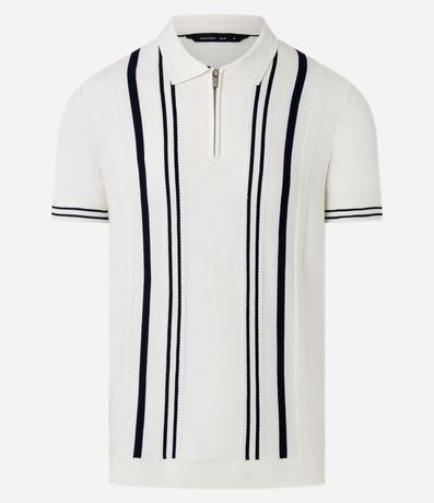 Camisa Polo Slim en Punto con Estampa Rayada y Cremallera en el Cuello 9