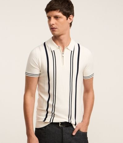 Camisa Polo Slim en Punto con Estampa Rayada y Cremallera en el Cuello 3