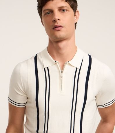 Camisa Polo Slim en Punto con Estampa Rayada y Cremallera en el Cuello 5