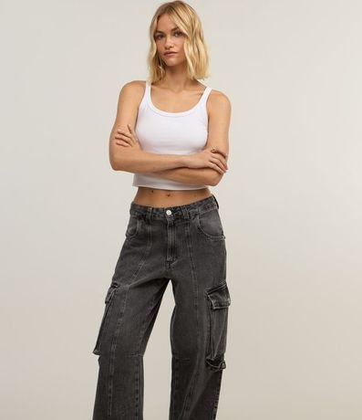 Pantalón Recto en Jeans con Recorte Delantero y Bolsillos Cargo 3