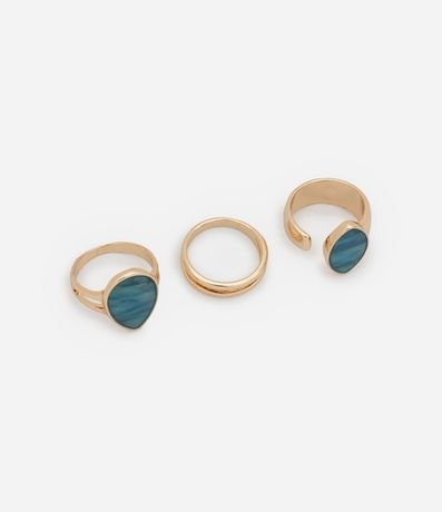Kit 03 Anillos en Metal con Piedra Marmorizada