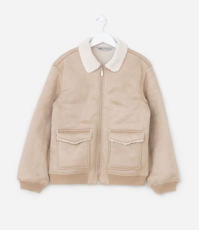 Campera Infantil en Suedine con Forro Sherpa - Talle 5 a 14 años