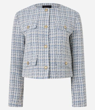 Chaqueta en Tweed de Cuadros con Solapas con Botones 9