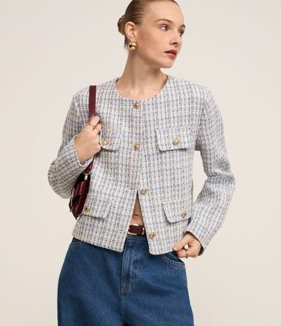 Chaqueta en Tweed de Cuadros con Solapas con Botones 2