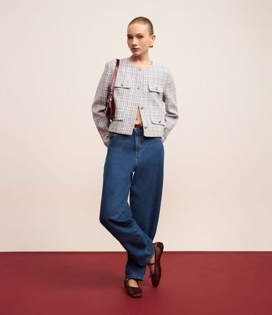 Chaqueta en Tweed de Cuadros con Solapas con Botones 3