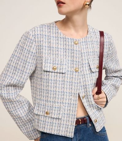 Chaqueta en Tweed de Cuadros con Solapas con Botones 4